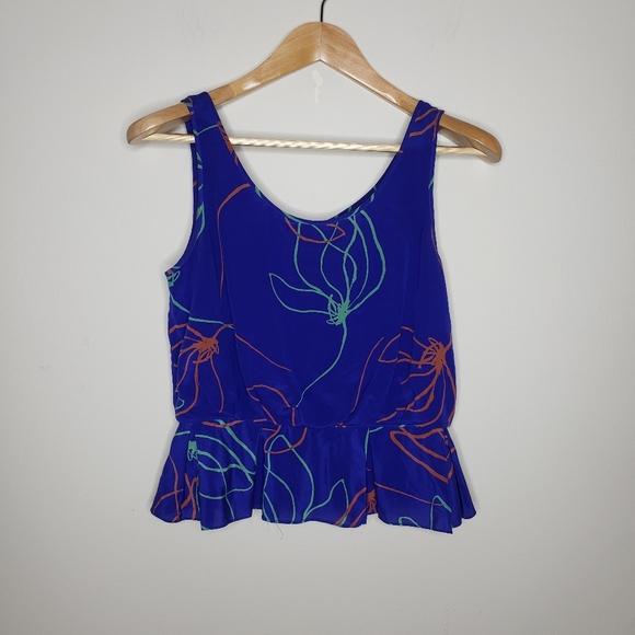 Anthropologie Sariah Blue Flowers Silk Blouse - Picture 1 of 9